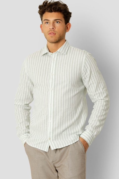 Clean Cut Copenhagen Jamie Cotton Linen Striped Hemd LS Minty/Ecru