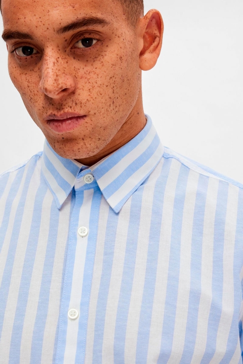 Selected SLHSLIMNEW-LINEN Hemd SS CLASSIC Cashmere Blue Stripes