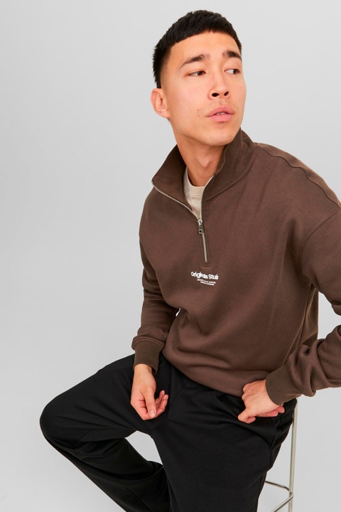 Jack & Jones Vesterbro Sweat Half Zip Chocolate Brown