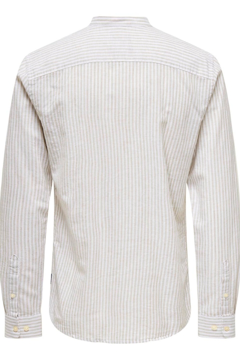 ONLY & SONS Caiden LS Mao Stripe Linen Hemd Chinchilla