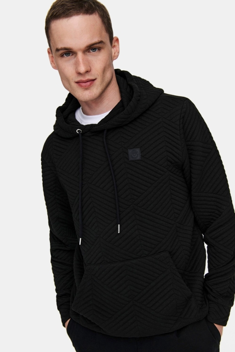 ONLY & SONS ONSRODNEY REG QUILT HOODIE SWEAT Black