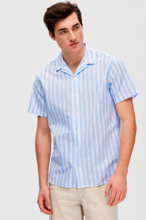 Selected SLHREGNEW-LINEN Hemd SS RESORT W Cashmere Blue Stripes