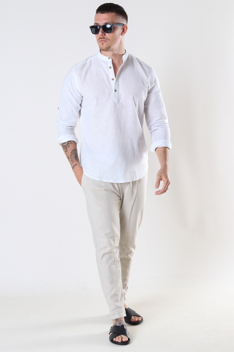 ONLY & SONS CAIDEN HALF PLACKET LINEN Hemd White