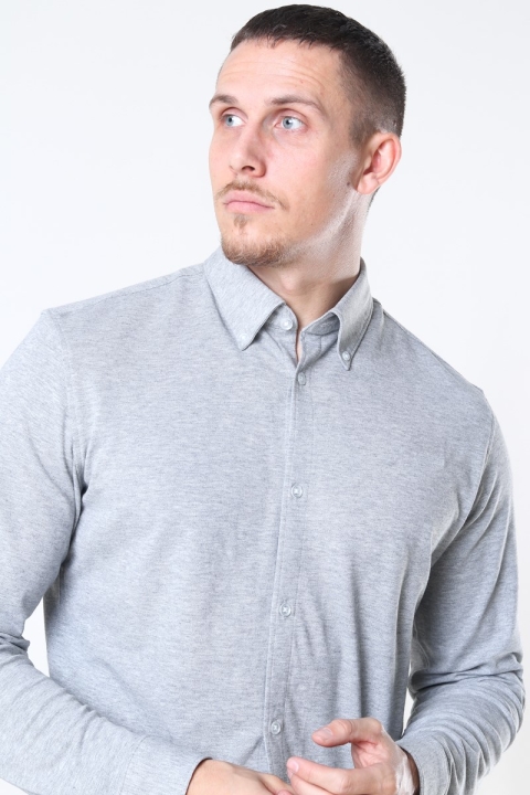 Selected Slim Oliver Knit Flex Hemd LS Medium Grey Melange