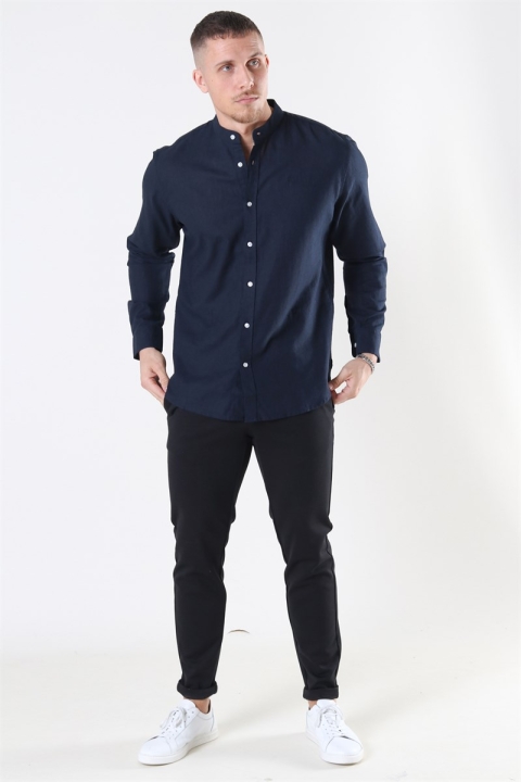 Clean Cut Cotton Linen Mao Hemd Navy