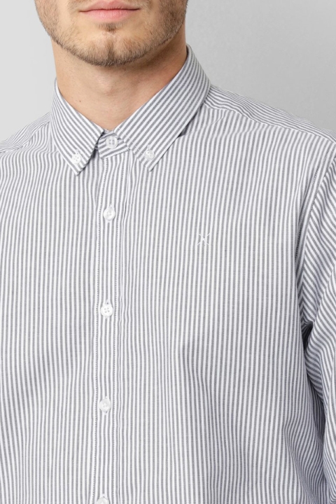 Clean Cut Copenhagen Oxford Stretch Stripe L/S Navy Striped