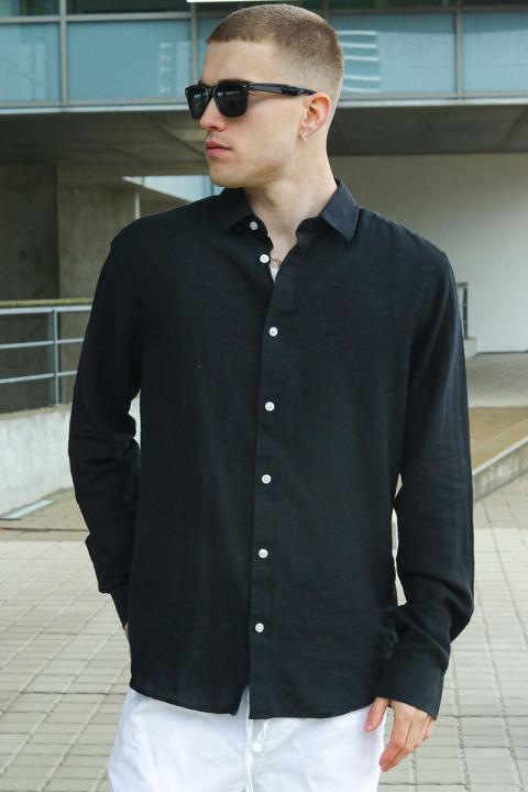 ONLY & SONS Caiden LS Linen Hemd Black