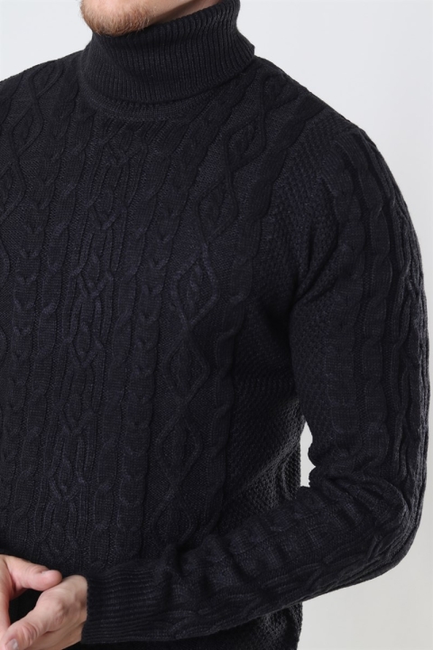 Only & Sons Rigge 3 Cable Roll Neck Stricken Black