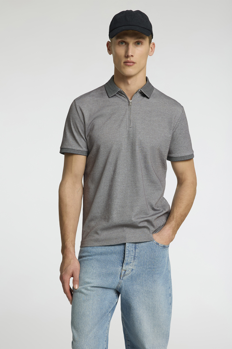 Selected Fave Zip Polo SS Medium Grey Melange