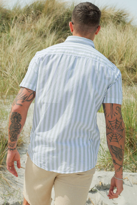 Selected Regular Sun Linen Hemd SS Iceberg Green Stripe