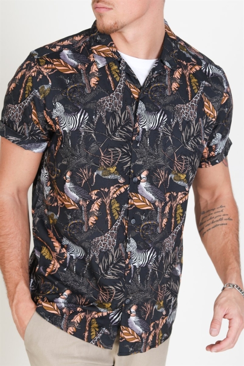 Only & Sons Gabrial S/S Animal Viscose Hemd Black/Zoo Print