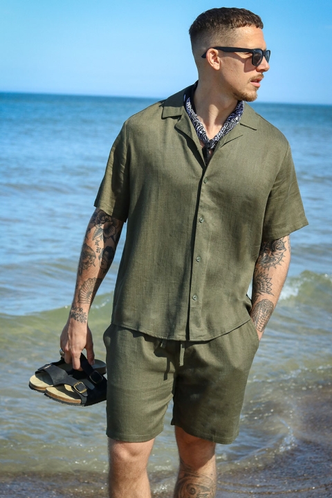 ONLY & SONS Kari Relaxed Cuba Hemd Viscose Linen Olive Night