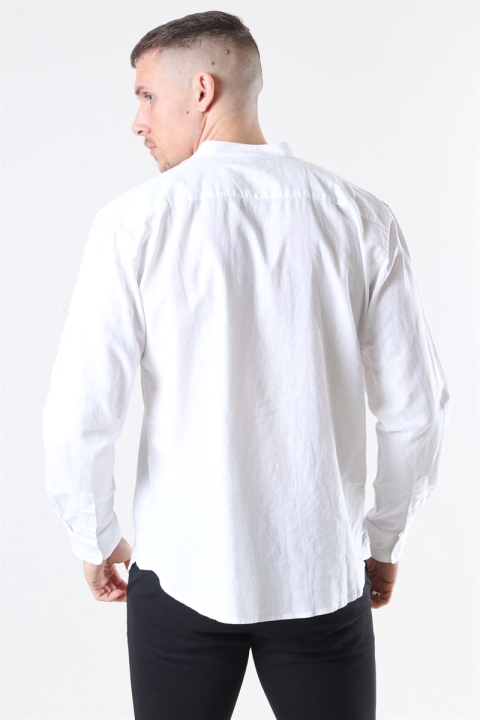 Clean Cut Cotton Linen Mao Hemd White