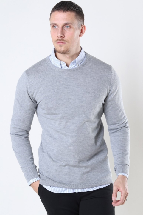 Clean Cut Copenhagen Merino Wool Crew Stricken Light Grey Mel