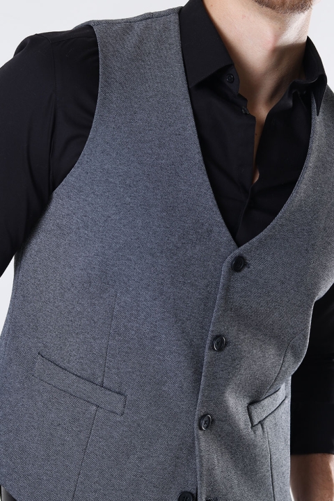 Clean Cut Copenhagen Milano Jersey Waistcoat Dark Grey Mix