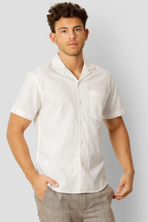 Clean Cut Copenhagen Bowling Cotton Linen Hemd SS White