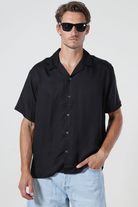 Selected Charlie Satin SS Relaxed Fit Resort Hemd Black