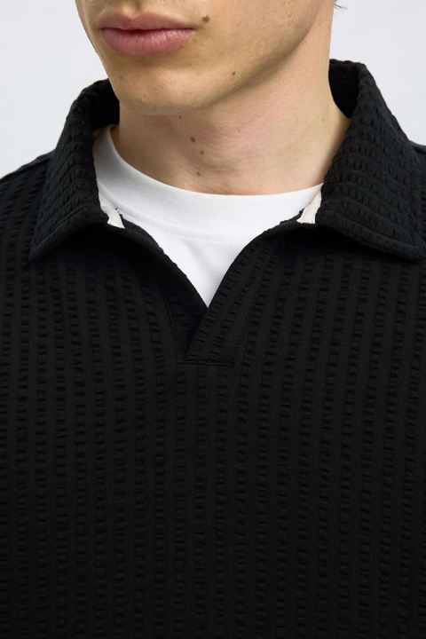 Selected Blake Split Neck Regular Fit SS Polo Black
