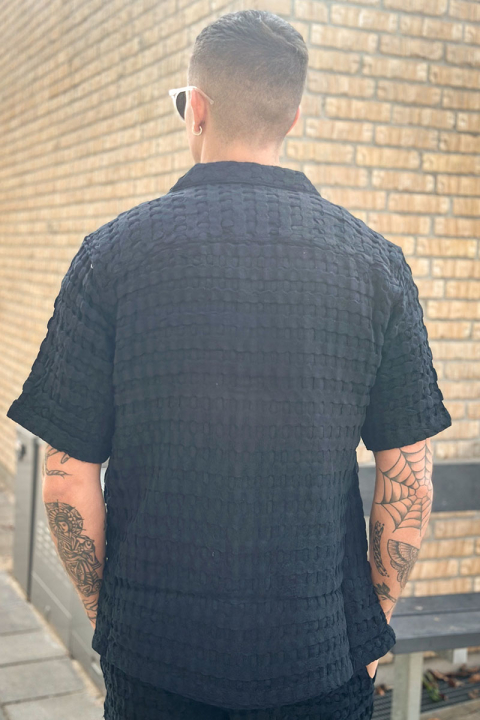 ONLY & SONS Braddock Regular SS Resort Waffle Hemd Jet Black