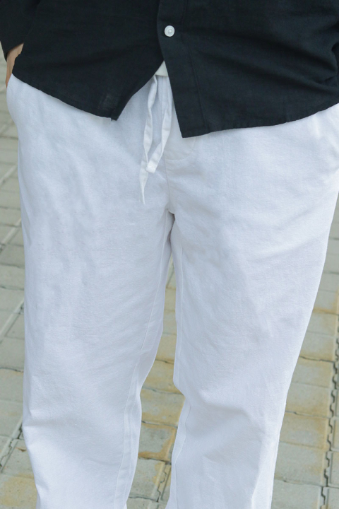 ONLY & SONS Sinus Loose Cotton Linen Pants Bright White