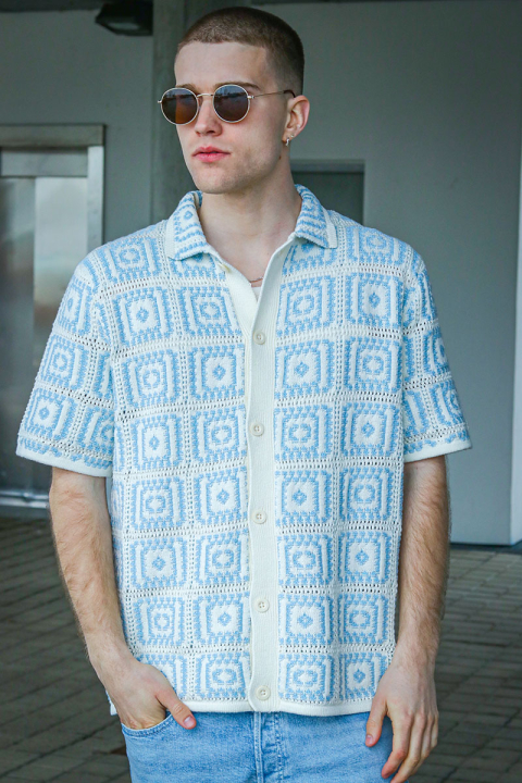 ONLY & SONS Bart Relaxed Fit SS Knit Hemd Egret