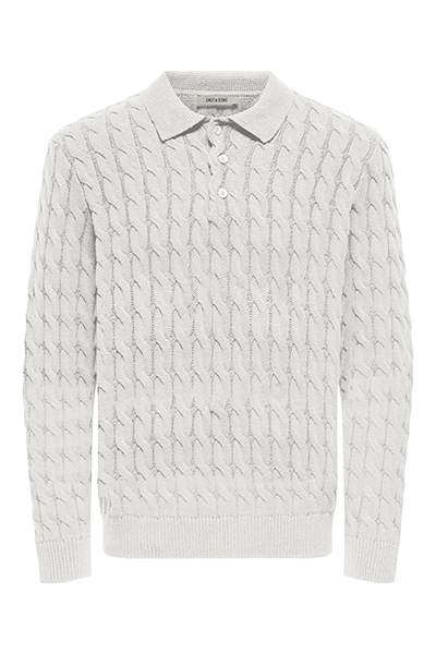 ONLY & SONS Kicker Cabel Polo Knit Antique White