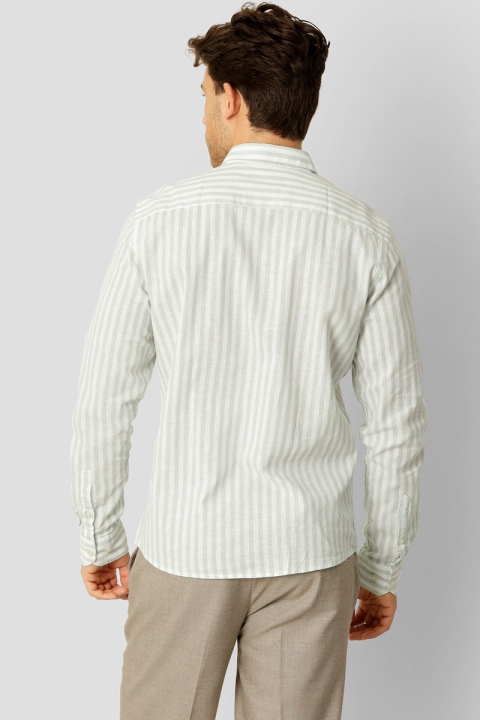 Clean Cut Copenhagen Jamie Cotton Linen Striped Hemd LS Minty/Ecru