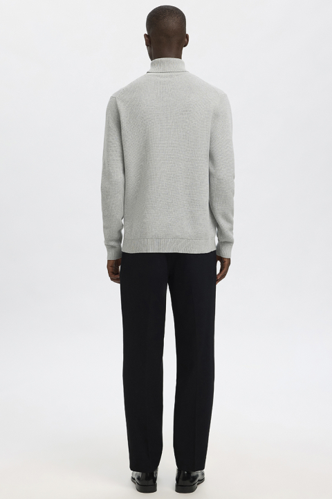 Selected Dane LS Structure Knit Roll Neck Light Grey Melange