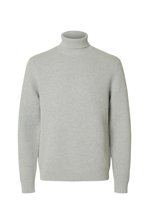 Selected Dane LS Structure Knit Roll Neck Light Grey Melange