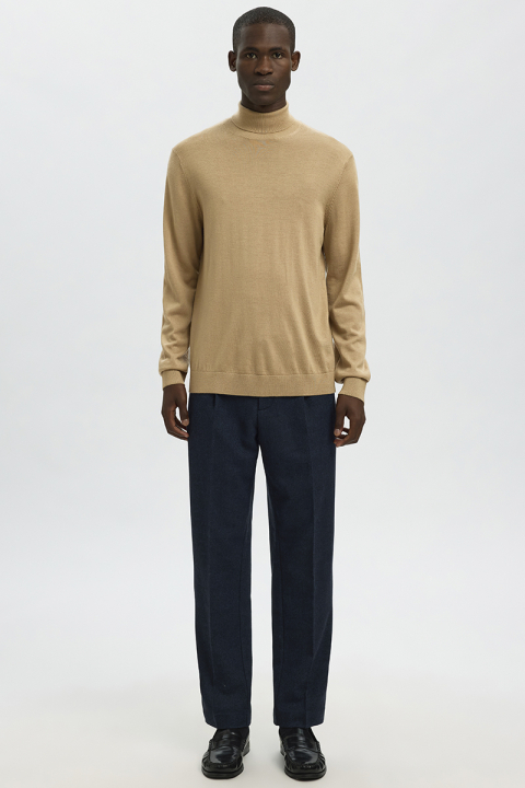 Selected Tray LS Merino Knit Roll Neck Kelp