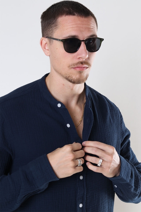 Kronstadt Johan Muslin Henley Hemd Navy