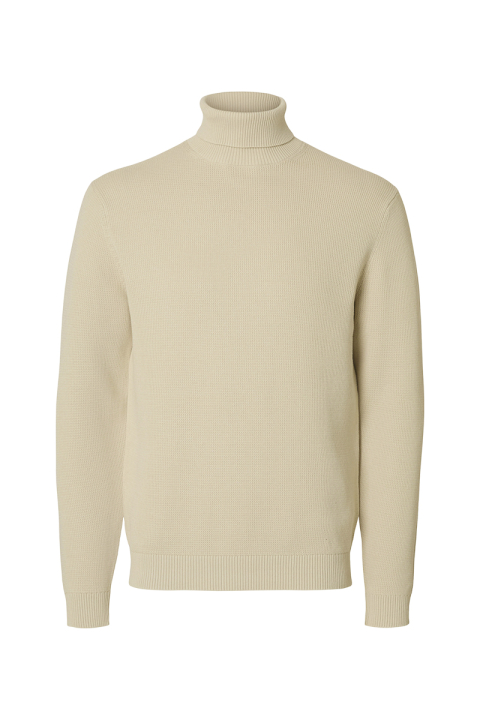 Selected Dane LS Structure Knit Roll Neck Oatmeal