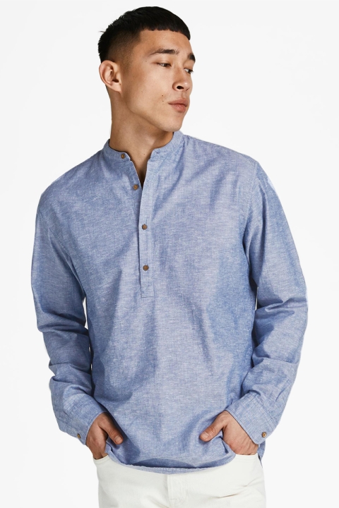 Jack & Jones JPRBLASUMMER HALF PLACKET Hemd L/S SN Faded Denim