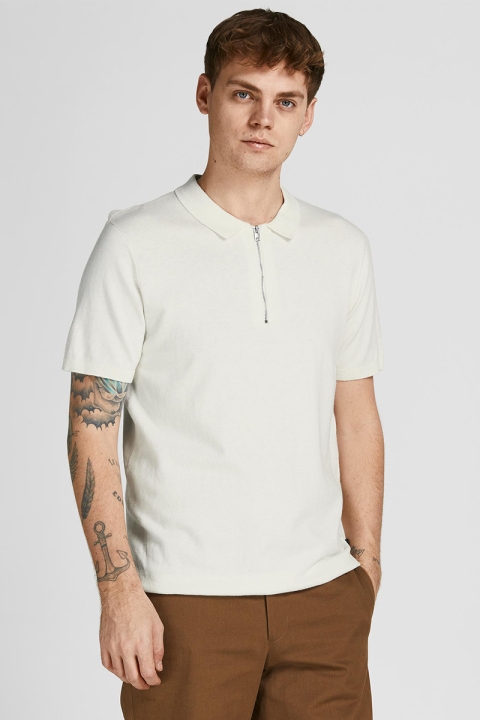 Jack & Jones JJEMIL KNIT ZIP POLO Cloud Dancer