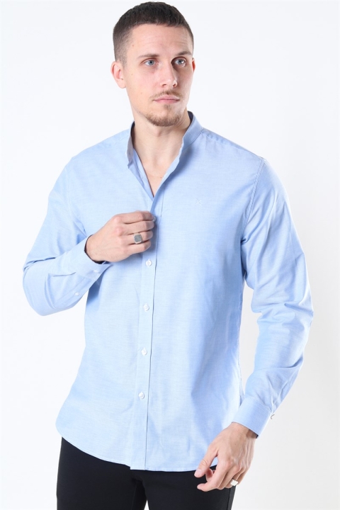 Clean Cut Copenhagen Oxford Mao Stretch L/S Light Blue