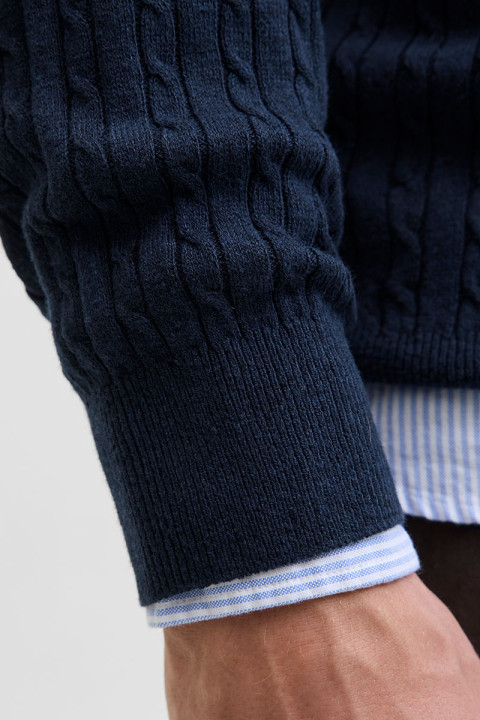 Jack & Jones Emil Knit Cable Crew Neck Navy Blazer