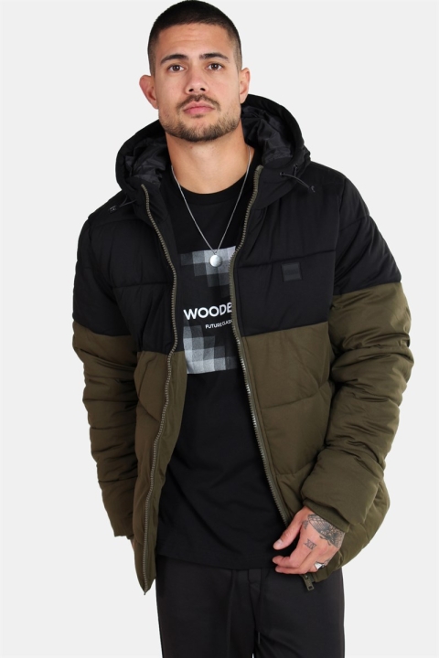 Urban Classics Hooded 2-Tone Puffer Jacke Dark Olive/Black