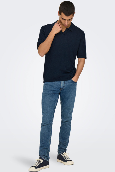 ONLY & SONS George Linen SS Polo Dark Sapphire