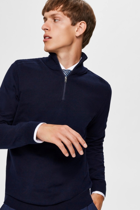 Selected Berg Half Zip Knit Navy Blazer Melange