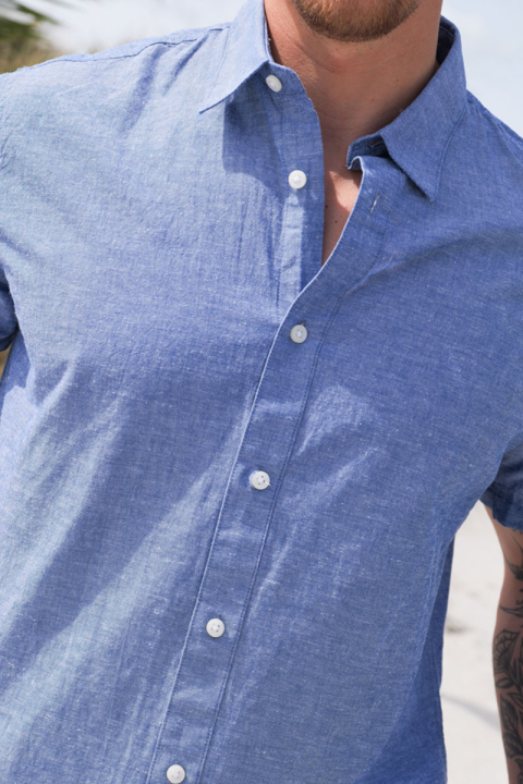 Selected Regular Sun Linen Hemd SS Medium Blue Denim