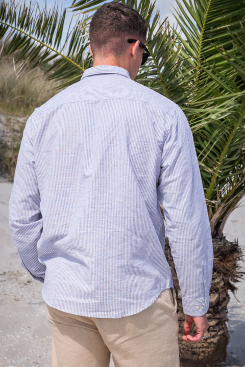 Selected Slim Sun Linen Hemd LS Bright White Thin Stripe