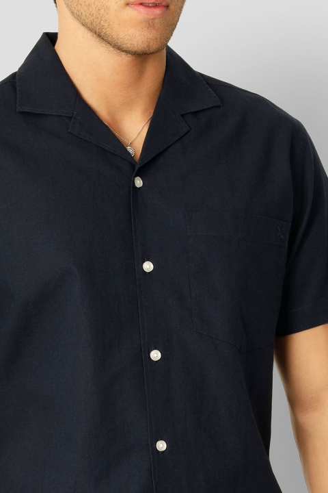 Clean Cut Copenhagen Bowling Cotton Linen Hemd S/S Navy