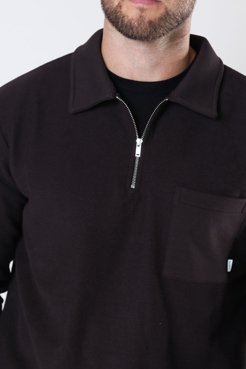 Woodbird Alter Half-Zip Polo Brown