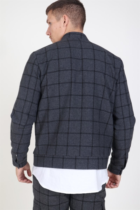 Les Deux Como Wool Check BomberJacke Charcoal/Black