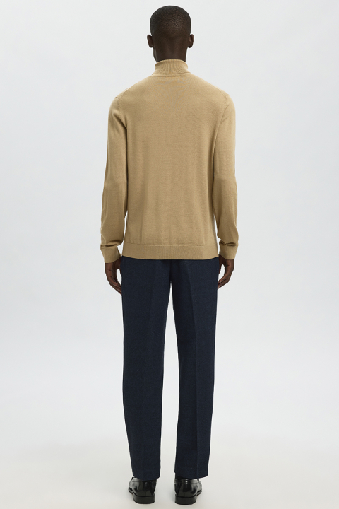 Selected Tray LS Merino Knit Roll Neck Kelp