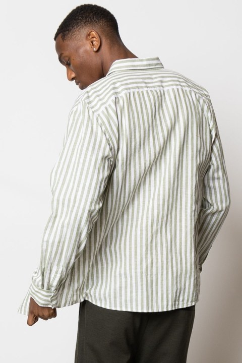 Clean Cut Copenhagen Jamie Cotton Linen Striped Hemd LS Green/Ecru