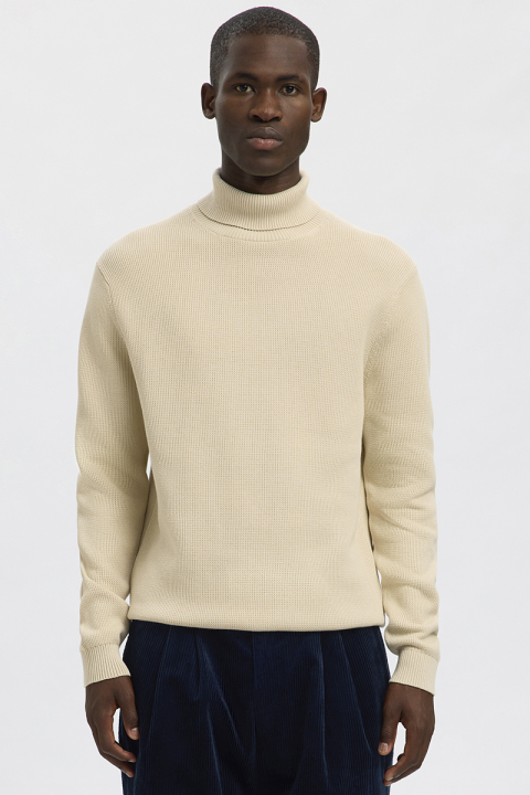Selected Dane LS Structure Knit Roll Neck Oatmeal