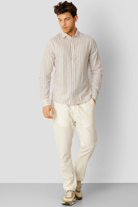 Clean Cut Copenhagen Jamie Cotton Linen Striped Hemd LS Khaki/Ecru