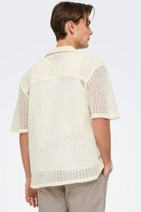 ONLY & SONS Novak Relax Resort SS Zigzag Hemd Egret