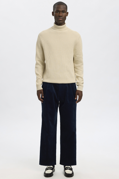 Selected Dane LS Structure Knit Roll Neck Oatmeal